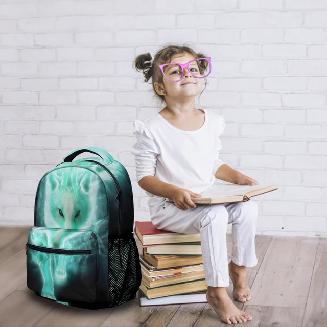Alt view image 5 of 6 - Lightweight Cool Cyan Wolf Backpacks Girls School Bags Kids Bookbags, 11.6 * 8 * 16in