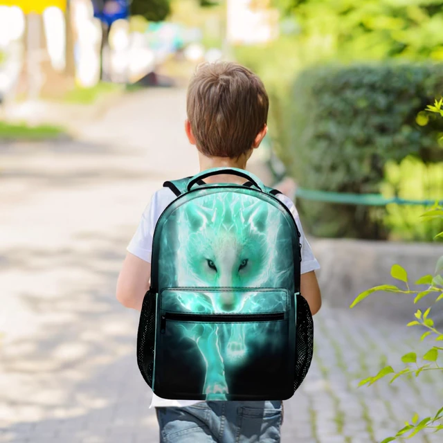 Alt view image 6 of 6 - Lightweight Cool Cyan Wolf Backpacks Girls School Bags Kids Bookbags, 11.6 * 8 * 16in