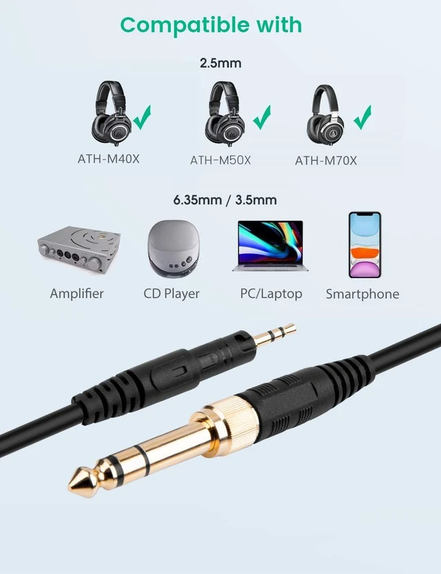 Alt view image 3 of 7 - ATH-M50x Cable, Replacement Coiled AUX Cord for Audio-Technica ATH-M40x For ATH-M70x Headphone, with 1/4 inch Adapter, 4ft to 10ft