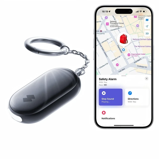 Main image of 130 dB Personal Safety Alarm for Women with Apple Find My APP, Extra-Loud Siren & Strobe Light, Waterproof Self Defense Keychain for Women, College Girls and Kids (Black)