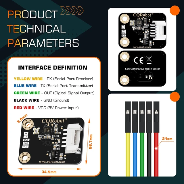 Alt view image 4 of 6 - 5.8GHz Microwave Sensor Compatible with Arduino & Raspberry Pi 5.8GHz Doppler Effect Microwave Motion Sensor for Industry Transportation Agriculture Smart Home Security Monitoring