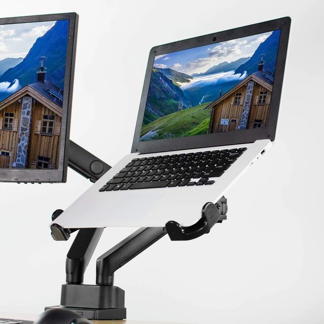 Alt view image 4 of 7 - Black Laptop Holder for 11-17 in Devices, Stand-LAP4 Adjustable Notebook Adapter, Holder Only, For use with 75x75 and 100x100 VESA Monitor Arms