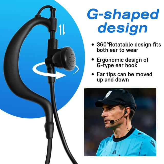 Alt view image 4 of 6 - Referee Communication Headset 3.5mm Wired Headphone with Boom Microphone Coms Ear Piece for Ejeas Intercom Radios v4 v6 pro (G Shape,2Pack)