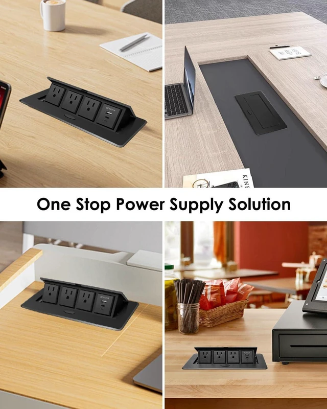 Alt view image 7 of 7 - Pop Up Conference Table Power Outlet with Type-C PD18W, USB A, 3 AC Outlets 45° Pop-Up Desktop Power Hub with PD18W Type-C, USB A & 3 AC Outlets for Office, Conference Room and Home Use