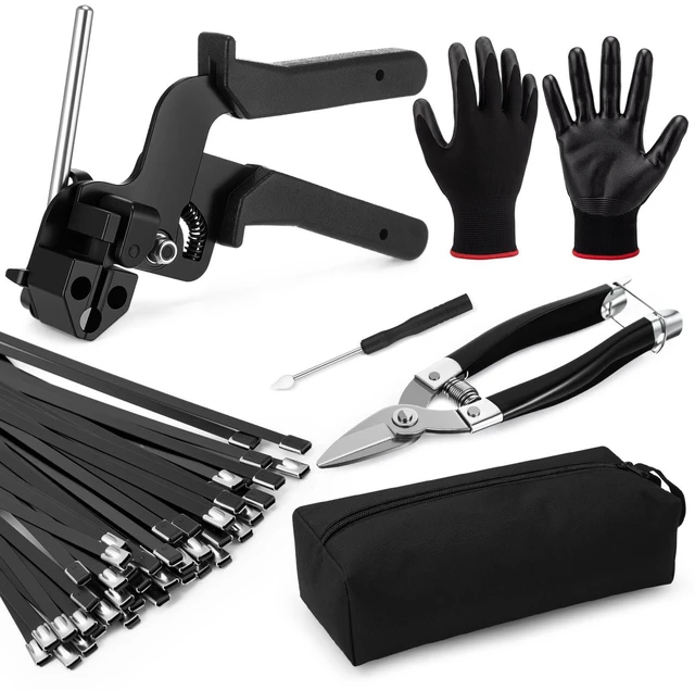 Main image of 200 Pcs 11.8 Inch Stainless Steel Cable Tie Gun Set, Black Heavy Duty Metal Zip Tie, Wire Ties, Adjustable Fastening Cutting Tool, for Outdoor Exhaust Wrapping Fence Workshop