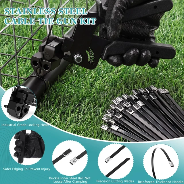 Alt view image 3 of 7 - 200 Pcs 11.8 Inch Stainless Steel Cable Tie Gun Set, Black Heavy Duty Metal Zip Tie, Wire Ties, Adjustable Fastening Cutting Tool, for Outdoor Exhaust Wrapping Fence Workshop