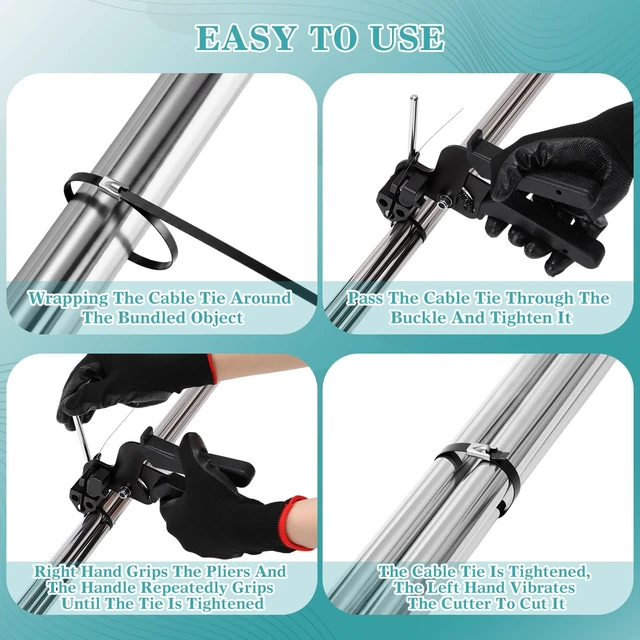Alt view image 4 of 7 - 200 Pcs 11.8 Inch Stainless Steel Cable Tie Gun Set, Black Heavy Duty Metal Zip Tie, Wire Ties, Adjustable Fastening Cutting Tool, for Outdoor Exhaust Wrapping Fence Workshop