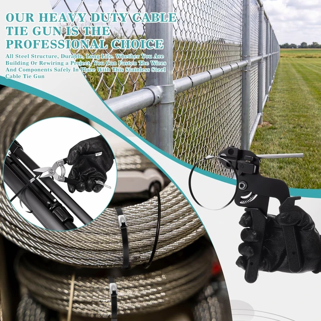 Alt view image 5 of 7 - 200 Pcs 11.8 Inch Stainless Steel Cable Tie Gun Set, Black Heavy Duty Metal Zip Tie, Wire Ties, Adjustable Fastening Cutting Tool, for Outdoor Exhaust Wrapping Fence Workshop