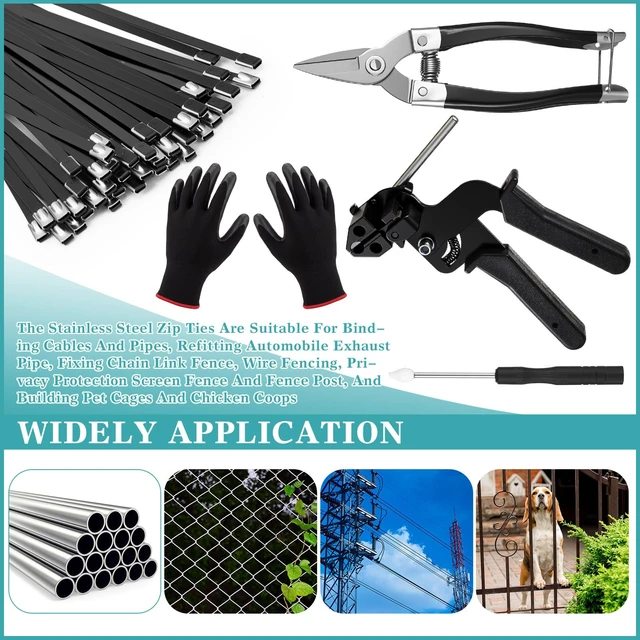 Alt view image 7 of 7 - 200 Pcs 11.8 Inch Stainless Steel Cable Tie Gun Set, Black Heavy Duty Metal Zip Tie, Wire Ties, Adjustable Fastening Cutting Tool, for Outdoor Exhaust Wrapping Fence Workshop