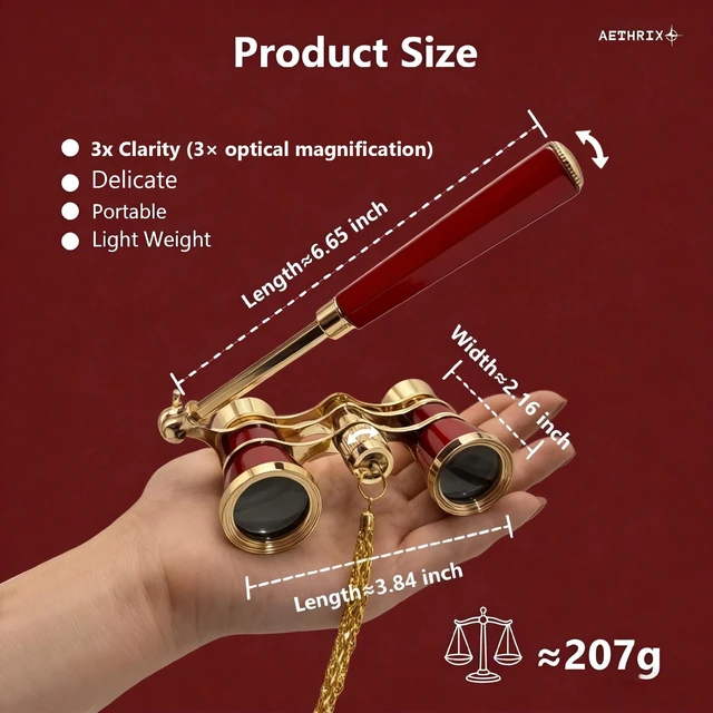 Alt view image 3 of 7 - 3X25 Opera Glasses Binoculars with Adjustable Handle & Chain Theater Glasses for Concert with HD Optics Mini Compact Binoculars for Women Vintage Portable Binoculars for Musical Cinema