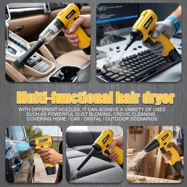 Alt view image 6 of 7 - Led Air Duster, Mini Compressed Air Duster, 135000RPM Power Electric Air Duster Hand Held, Electric Blowers with Led, Cordless Dust Blower for Computer, Keyboard, House, 2 Batteries