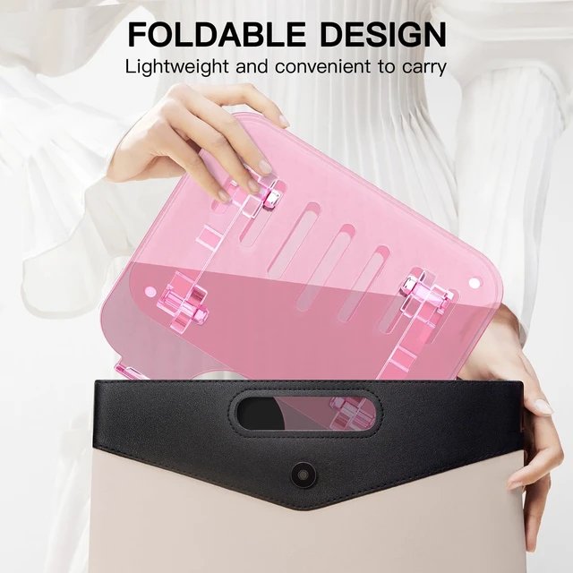 Alt view image 7 of 7 - Pink Acrylic Laptop Stand for Desk,Adjustable Height Portable Foldable Clear Laptop Holder Riser,Compatible with Notebook MacBook Air Pro, Dell XPS, HP 10-17.3 inErgonomic Cute Computer Stand