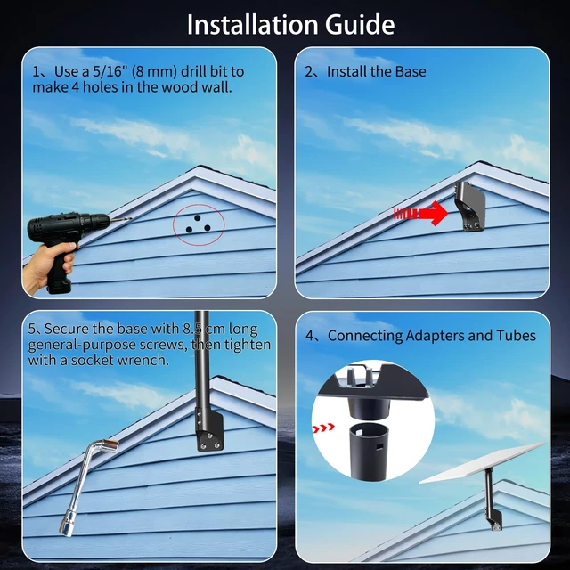 Alt view image 5 of 7 - Starlink Standard 4/4X/V3 Gen 3 Mount, 360° Adjustable Pivot Arm for Wall/Roof Mount Kit, Aluminum Short Bracket w/ Pipe Mount Socket, Rustproof Heavy Duty, Fits Wood/Concrete, Easy Install
