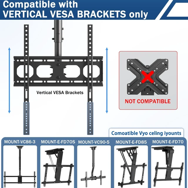 Alt view image 3 of 7 - Vertical VESA TV Mount Extender Bracket Kit for Low VESA Pattern TVs Fits for TV Ceiling Mounts,Extension Bracket Plate