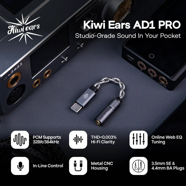 Alt view image 2 of 7 - Kiwi Ears AD1 Pro USB C Portable IEM Earphone Amplifier with DAC Chip Web Custom EQ Tuning, Type C for Phone PC Tablet, Ultra-Low Noise for HiFi Enthusiasts, Music Lovers, Gamers(Type-C to 3.5mm)