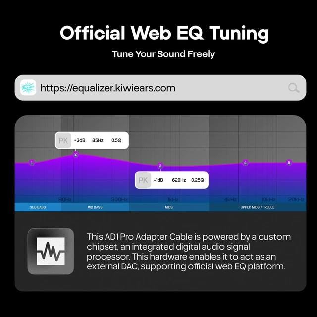 Alt view image 5 of 7 - Kiwi Ears AD1 Pro USB C Portable IEM Earphone Amplifier with DAC Chip Web Custom EQ Tuning, Type C for Phone PC Tablet, Ultra-Low Noise for HiFi Enthusiasts, Music Lovers, Gamers(Type-C to 3.5mm)