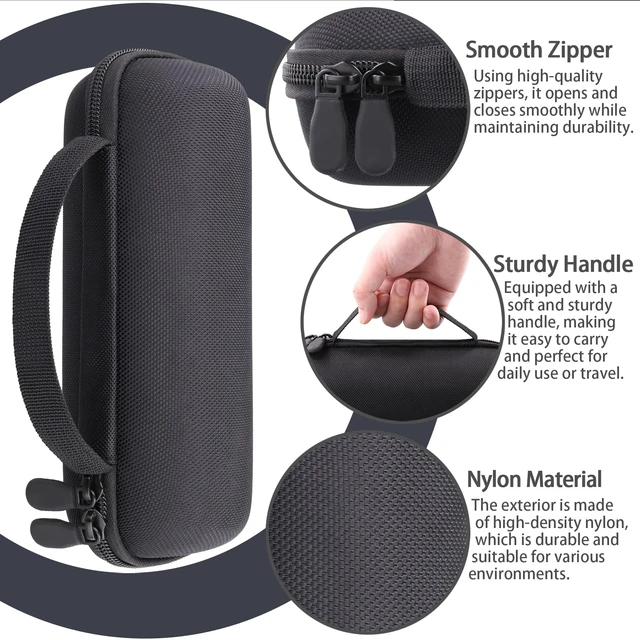 Alt view image 6 of 7 - Hard Travel Case for JBL Grip Compact Bluetooth Speaker, Black Portable Protective Storage, Built-In Carabiner, Comfortable Carrying, Smooth Zipper, Soft Inner Lining