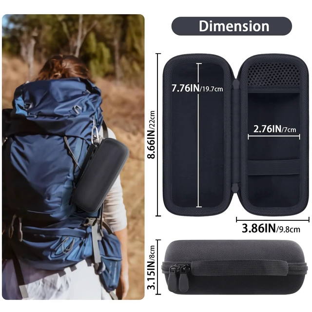 Alt view image 7 of 7 - Hard Travel Case for JBL Grip Compact Bluetooth Speaker, Black Portable Protective Storage, Built-In Carabiner, Comfortable Carrying, Smooth Zipper, Soft Inner Lining