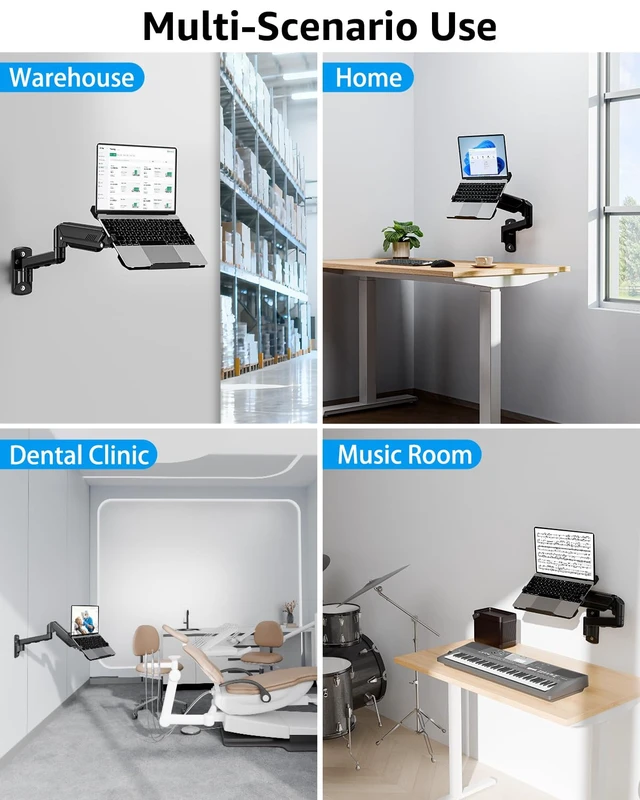 Alt view image 7 of 7 - Laptop Wall Mount, Adjustable Laptop Mount for Max 17" Notebook or Max 32" Monitor, Wall Mount Laptop Holder Holds 4.4-22lbs, 2-in-1 Laptop Arm with Ventilated Tray