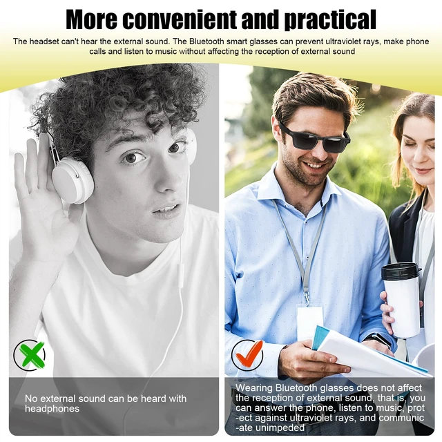 Alt view image 6 of 7 - Smart Glasses,Wireless Bluetooth,IP5 Waterproof,Air Conduction Sound (Music&Call) for All Smart Devices Support DIY Lens Replacement - Polarized Lens Sunglasses