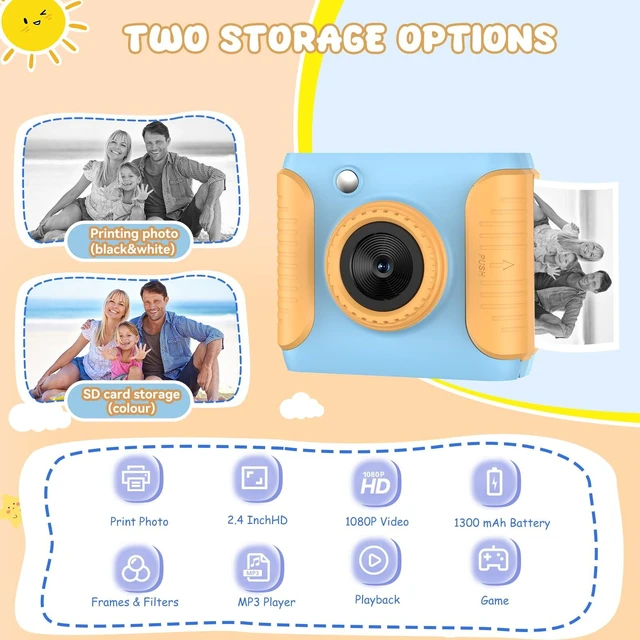 Alt view image 2 of 7 - Instant Print Camera for Kids,2.4 Inch Screen Kids Instant Cameras,Christmas Birthday Gifts for Girls Age 3-12, ortable Toddler Toy for 3 4 5 6 7 8 9 10 11Year Old Girls Boys Blue
