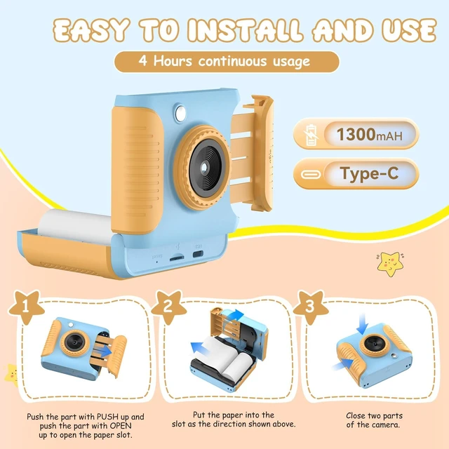 Alt view image 5 of 7 - Instant Print Camera for Kids,2.4 Inch Screen Kids Instant Cameras,Christmas Birthday Gifts for Girls Age 3-12, ortable Toddler Toy for 3 4 5 6 7 8 9 10 11Year Old Girls Boys Blue