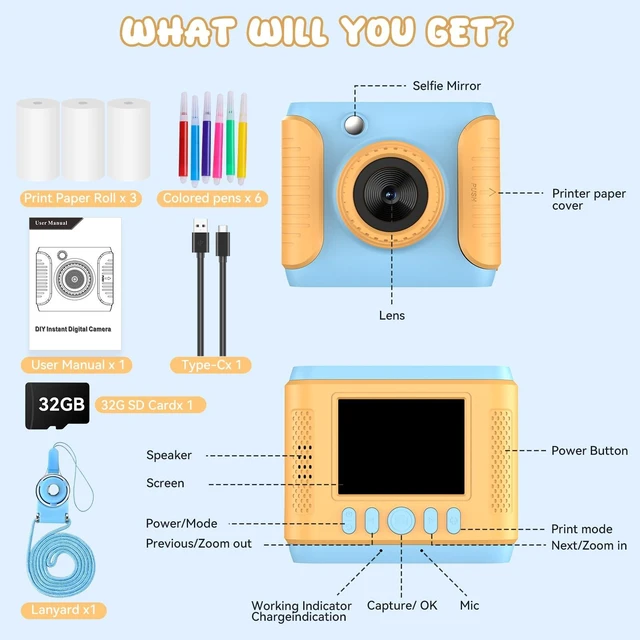 Alt view image 6 of 7 - Instant Print Camera for Kids,2.4 Inch Screen Kids Instant Cameras,Christmas Birthday Gifts for Girls Age 3-12, ortable Toddler Toy for 3 4 5 6 7 8 9 10 11Year Old Girls Boys Blue