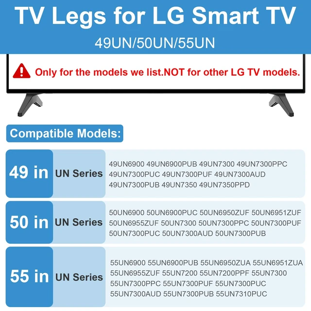 Alt view image 3 of 7 - TV Legs for LG TV Stand Replacement Base, for 49UN 50UN 55UN LG TV Legs 55UN6900 55UN7200 55UN7300 55UN7300PUB 55UN6950ZUA 55UN6955ZUF 50UN6900 50UN7200 50UN7300 49UN6900 49UN7300 with Screw