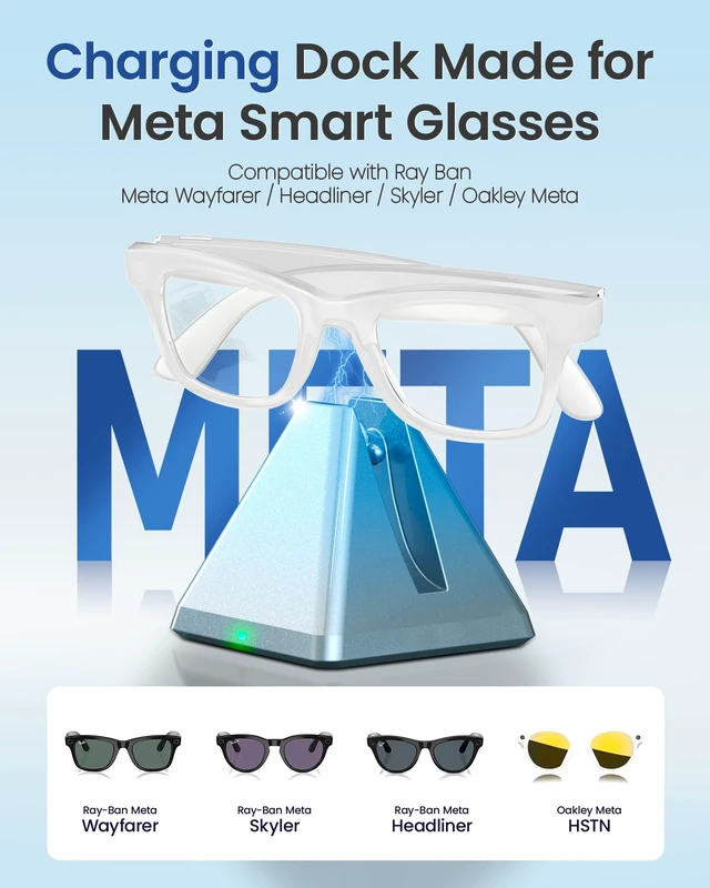 Alt view image 2 of 7 - Charging Dock Accessories for Ray-Ban & Oakley Meta Smart Glasses with LED Safety Chip & Handshake Protocol Weighted Non-Slip Base Fits Wayfarer, Headliner, Skyler & HSTN Complete Charger Set