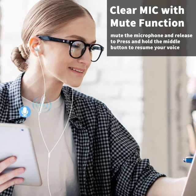 Alt view image 6 of 7 - USB Earbuds Wired with Microphone for PC,USB-A Headset for Computer Wired USB Headsphones with Mic/7.5ft long Cord,Magnetic Corded Headset for HP/Dell Laptop Home Office Zoom School,White