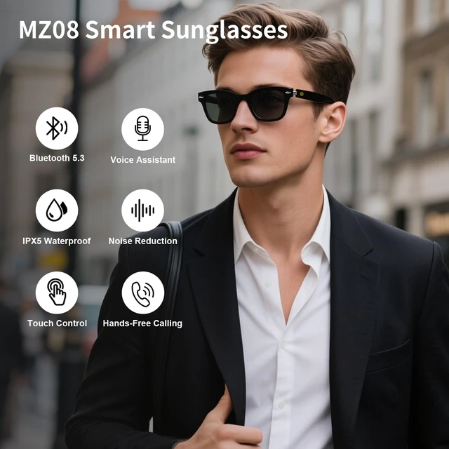 Alt view image 2 of 7 - Smart Sunglasses for Men and Women, Polarized Lenses, UV400 Protection, Open-Ear Audio & Mic, Intelligent Touch & Voice Assistant, Playtime 4-6 hours, Bluetooth Glasses for Driving, Traveling