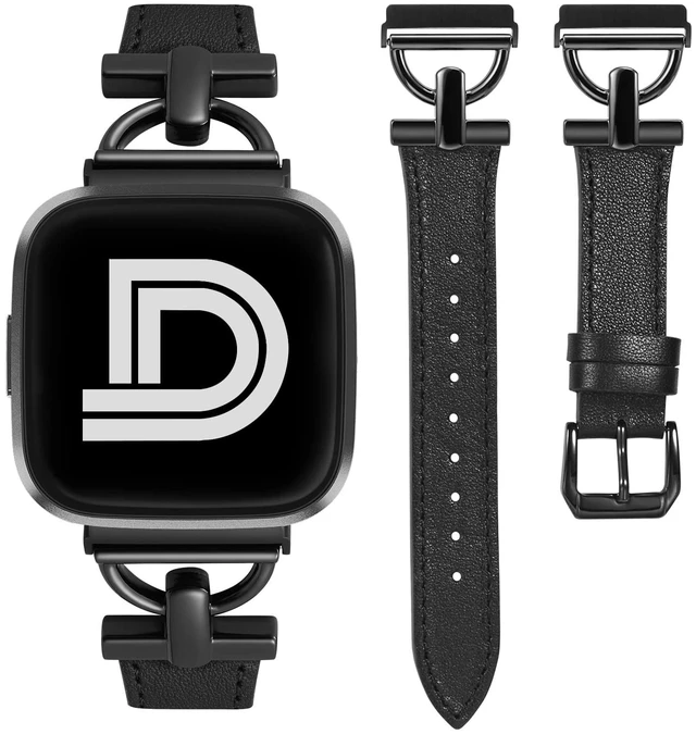 Main image of Leather Band Compatible with Fitbit Versa 2 Bands for Women Dressy Slim Leather Strap Wristband with D-Shape Metal Buckle for Fitbit Versa/Versa 2/Versa Lite/Versa SE Smart Watch