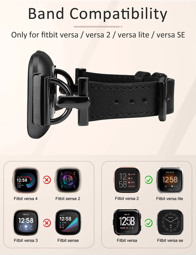 Alt view image 3 of 6 - Leather Band Compatible with Fitbit Versa 2 Bands for Women Dressy Slim Leather Strap Wristband with D-Shape Metal Buckle for Fitbit Versa/Versa 2/Versa Lite/Versa SE Smart Watch