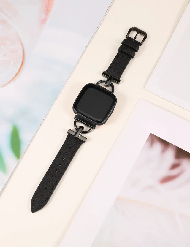 Alt view image 2 of 6 - Leather Band Compatible with Fitbit Versa 2 Bands for Women Dressy Slim Leather Strap Wristband with D-Shape Metal Buckle for Fitbit Versa/Versa 2/Versa Lite/Versa SE Smart Watch