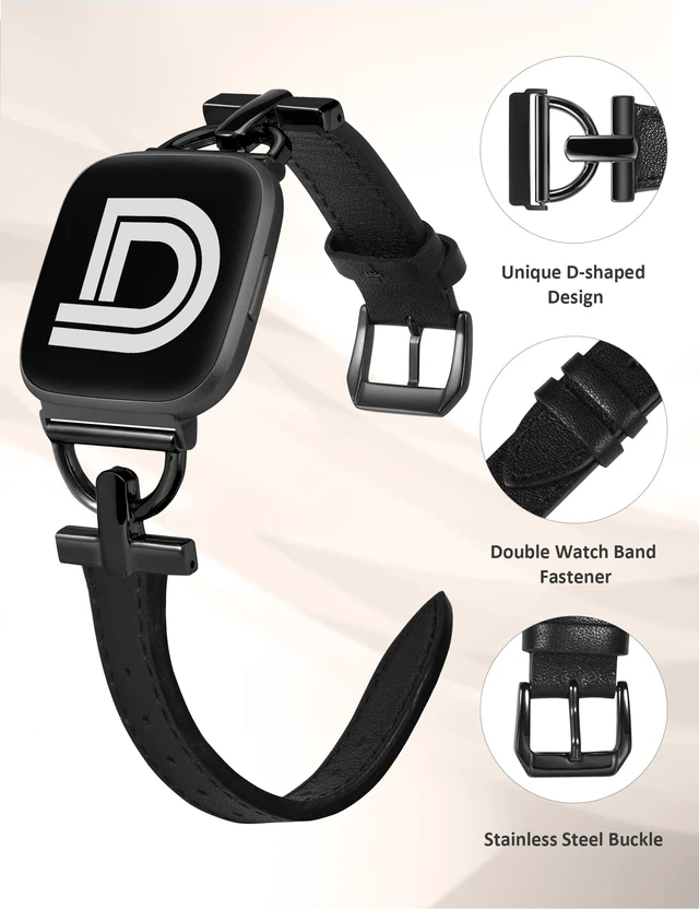 Alt view image 4 of 6 - Leather Band Compatible with Fitbit Versa 2 Bands for Women Dressy Slim Leather Strap Wristband with D-Shape Metal Buckle for Fitbit Versa/Versa 2/Versa Lite/Versa SE Smart Watch