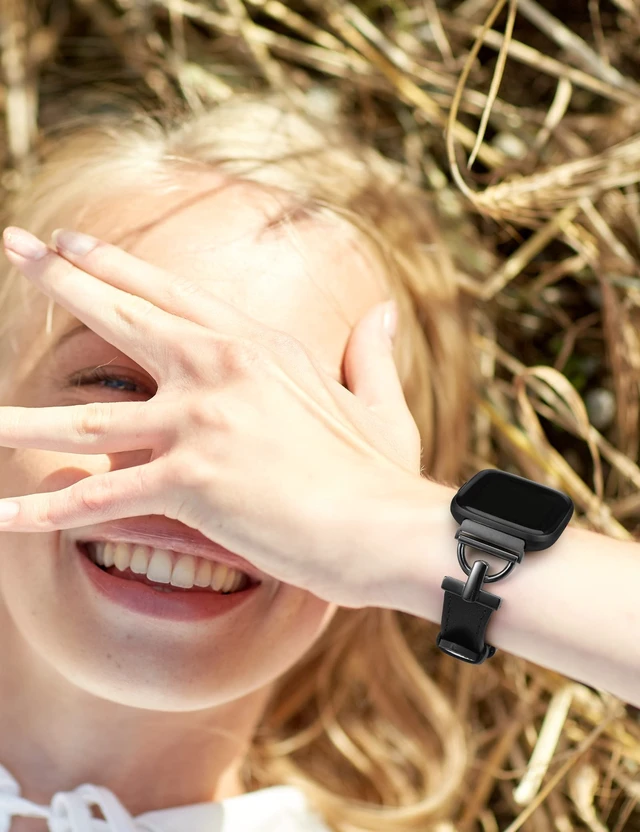 Alt view image 6 of 6 - Leather Band Compatible with Fitbit Versa 2 Bands for Women Dressy Slim Leather Strap Wristband with D-Shape Metal Buckle for Fitbit Versa/Versa 2/Versa Lite/Versa SE Smart Watch