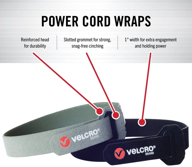 Alt view image 2 of 7 - Power Cord Wraps, Slotted Grommet, 24 Inch, 2 Pack Heavy Duty Straps For Extension Cords; Snag-Free Cinching For Garage, RV, Workshop Organization and Storage; Black and Gray