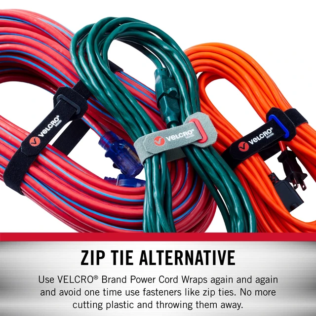 Alt view image 7 of 7 - Power Cord Wraps, Slotted Grommet, 24 Inch, 2 Pack Heavy Duty Straps For Extension Cords; Snag-Free Cinching For Garage, RV, Workshop Organization and Storage; Black and Gray