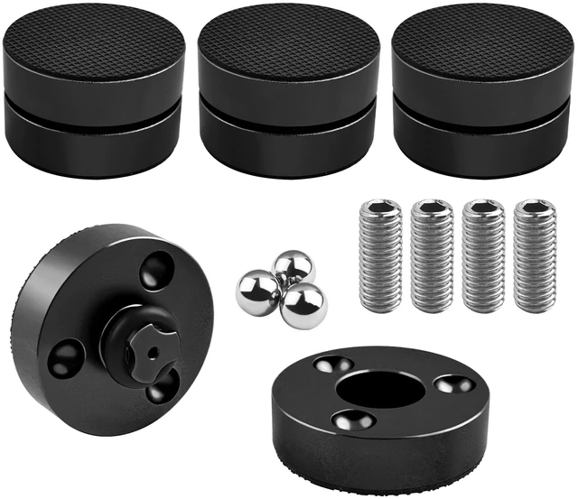 Main image of HiFi Audio Isolation Feet for Turntable 4 Packs Black Dual-layer Aluminum Alloy with 3-Ball Bearings, Non-slip Rubber Rings, Pad and M8 Screws, 39mmx24mm, for Subwoofers, Speakers