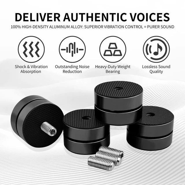 Alt view image 2 of 6 - HiFi Audio Isolation Feet for Turntable 4 Packs Black Dual-layer Aluminum Alloy with 3-Ball Bearings, Non-slip Rubber Rings, Pad and M8 Screws, 39mmx24mm, for Subwoofers, Speakers