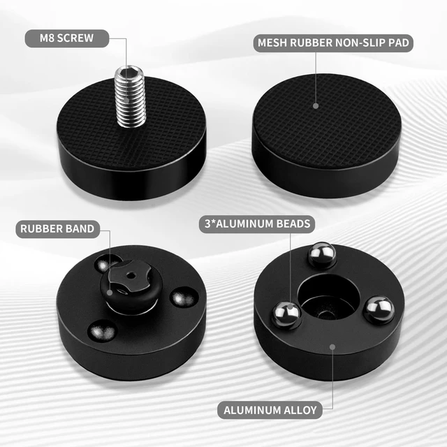 Alt view image 4 of 6 - HiFi Audio Isolation Feet for Turntable 4 Packs Black Dual-layer Aluminum Alloy with 3-Ball Bearings, Non-slip Rubber Rings, Pad and M8 Screws, 39mmx24mm, for Subwoofers, Speakers