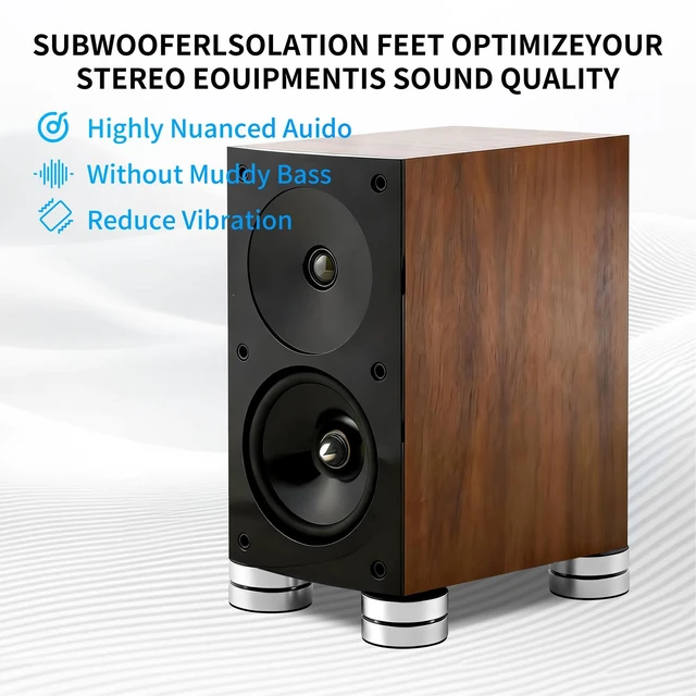 Alt view image 6 of 6 - HiFi Audio Isolation Feet for Turntable 4 Packs Silver Dual-layer Aluminum Alloy with 3-Ball Bearings, Non-slip Rubber Rings, Pad and M8 Screws, 39mmx24mm, for Subwoofers, Speakers