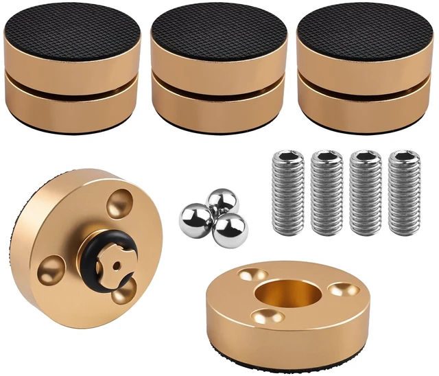 Main image of HiFi Audio Isolation Feet for Turntable 4 Packs Gold Dual-layer Aluminum Alloy with 3-Ball Bearings, Non-slip Rubber Rings, Pad and M8 Screws, 39mmx24mm, for Subwoofers, Speakers