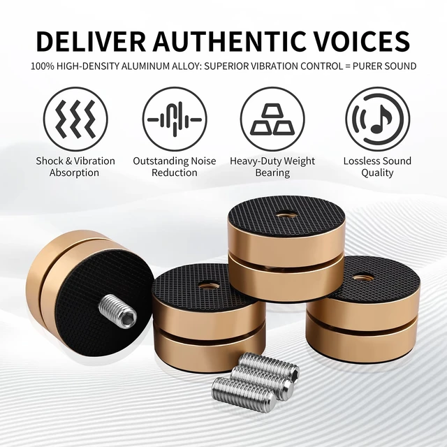 Alt view image 2 of 6 - HiFi Audio Isolation Feet for Turntable 4 Packs Gold Dual-layer Aluminum Alloy with 3-Ball Bearings, Non-slip Rubber Rings, Pad and M8 Screws, 39mmx24mm, for Subwoofers, Speakers