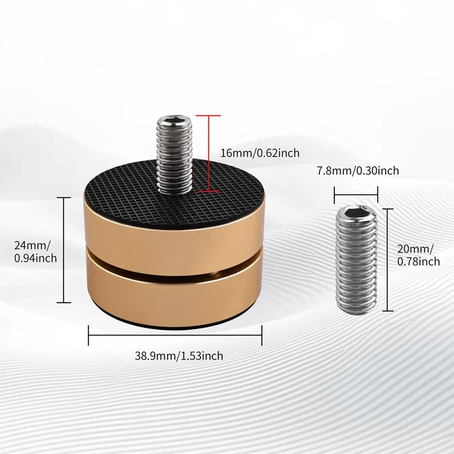 Alt view image 5 of 6 - HiFi Audio Isolation Feet for Turntable 4 Packs Gold Dual-layer Aluminum Alloy with 3-Ball Bearings, Non-slip Rubber Rings, Pad and M8 Screws, 39mmx24mm, for Subwoofers, Speakers