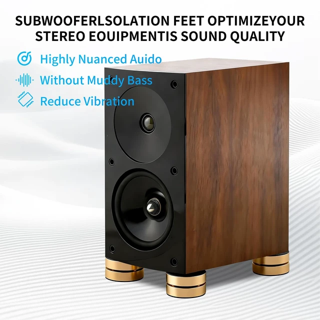 Alt view image 6 of 6 - HiFi Audio Isolation Feet for Turntable 4 Packs Gold Dual-layer Aluminum Alloy with 3-Ball Bearings, Non-slip Rubber Rings, Pad and M8 Screws, 39mmx24mm, for Subwoofers, Speakers
