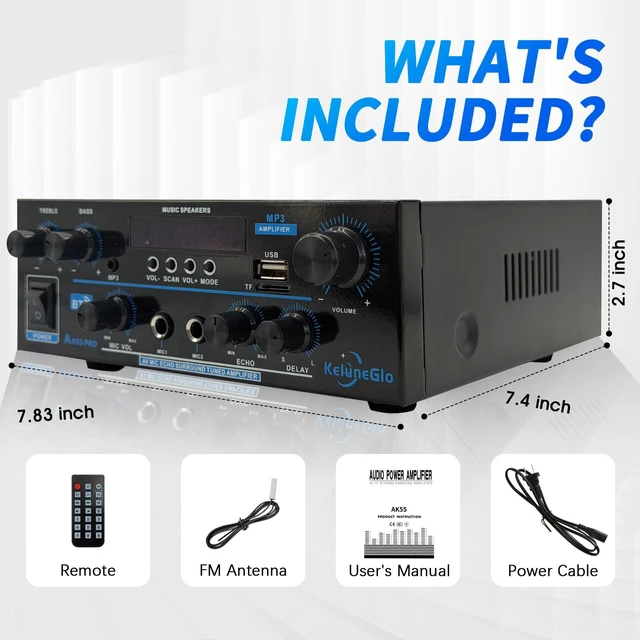 Alt view image 4 of 7 - KG AK55 PRO Home Audio Amplifier Receiver Dual-Channel (Max 500W / RMS 25W x 2) Stereo Amplifier, Bluetooth 5.0 Speaker Amp, Supports FM Radio/USB/SD Card Playback, Includes Remote Control