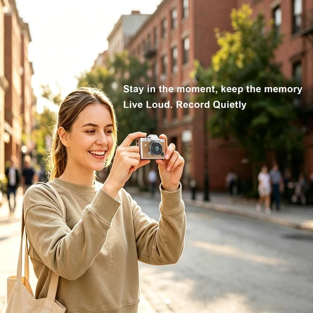Alt view image 2 of 7 - Retro Vintage Digital Camera, Mini Pocket Keychain 2K, Brown 20MP retro digicam, 1.47 IPS screen. Zinc alloy leather build. EDC travel vlog ready. OTG Android, 32GB TF card with filters