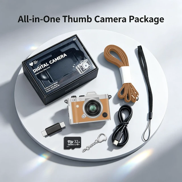 Alt view image 6 of 7 - Retro Vintage Digital Camera, Mini Pocket Keychain 2K, Brown 20MP retro digicam, 1.47 IPS screen. Zinc alloy leather build. EDC travel vlog ready. OTG Android, 32GB TF card with filters