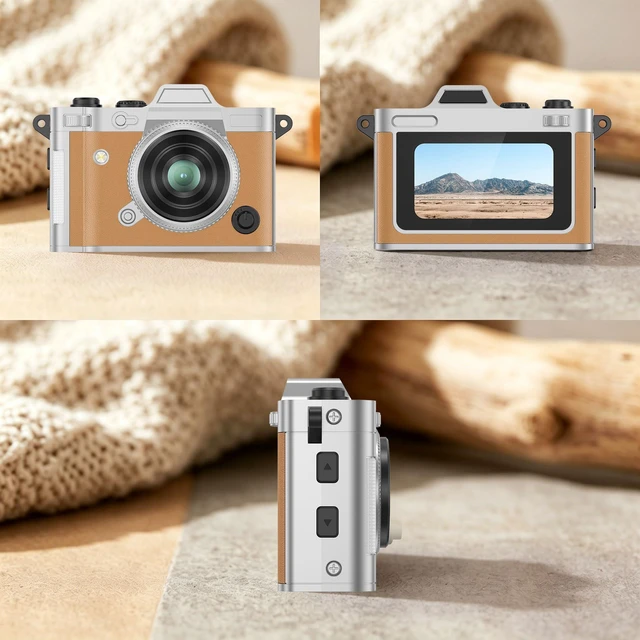 Alt view image 7 of 7 - Retro Vintage Digital Camera, Mini Pocket Keychain 2K, Brown 20MP retro digicam, 1.47 IPS screen. Zinc alloy leather build. EDC travel vlog ready. OTG Android, 32GB TF card with filters